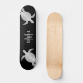Silver Turtle Tribal Black Background Monogram Skateboard (Vorderseite)