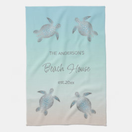 Silver Turtles Beach House Monogram Geschirrtuch