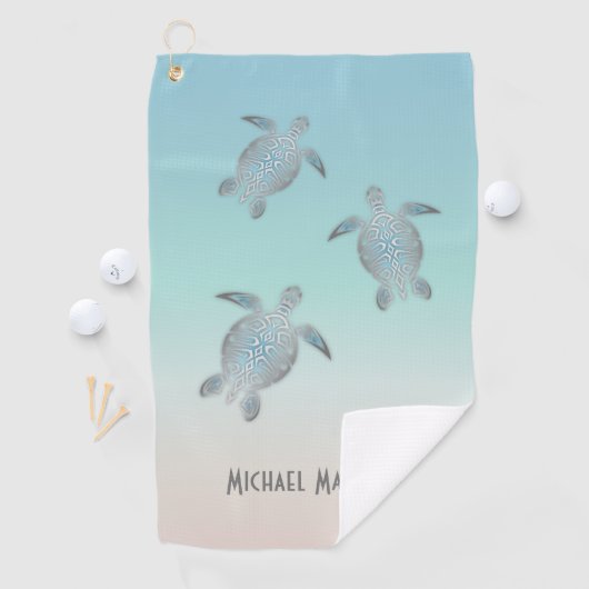 Silver Turtles Beach Stil Ihr Name Golf Handtuch (Insitu)