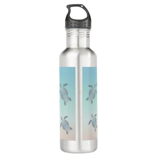 Silver Turtles Beach Stil Türkis Küste Edelstahlflasche (Rückseite)