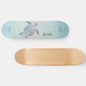 Silver Turtles Beach Style Monogram Coastal  Skate Skateboard (Horizontal)