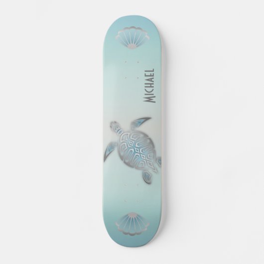 Silver Turtles Beach Style Monogram Coastal  Skate Skateboard (Vorderseite)