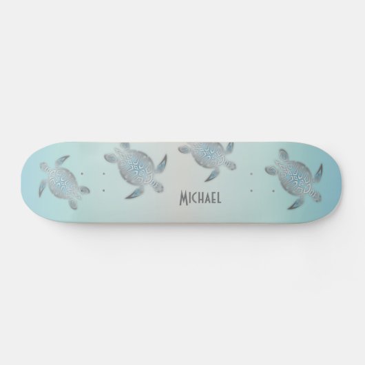 Silver Turtles Beach Style Monogram Coastal Skateboard (Horizontal)