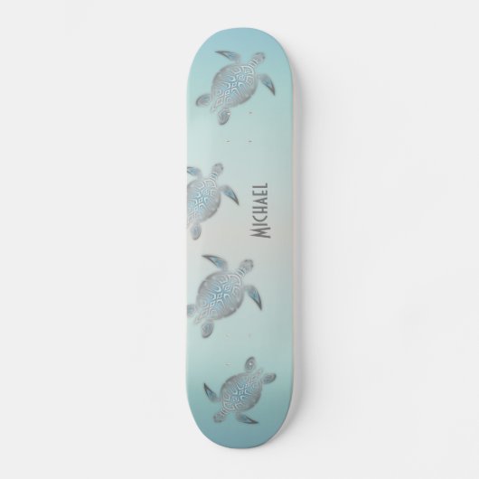 Silver Turtles Beach Style Monogram Coastal Skateboard (Vorderseite)