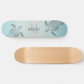 Silver Turtles Beach Style Monogram Dein Name Skateboard (Horizontal)