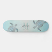 Silver Turtles Beach Style Monogram Dein Name Skateboard (Horizontal)