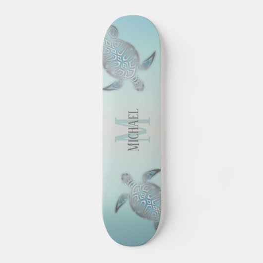 Silver Turtles Beach Style Monogram Dein Name Skateboard (Vorderseite)