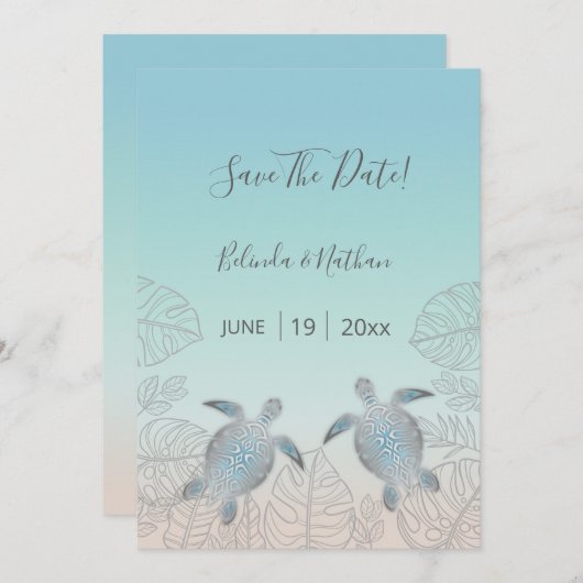 Silver Turtles Beach Style Save the Date Card Einladung (Vorne/Hinten)