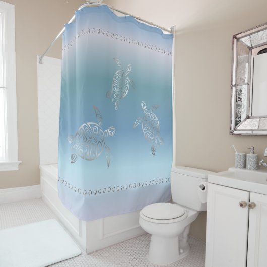 Silver Turtles Blue Gradient Nautical Duschvorhang (Beispiel)