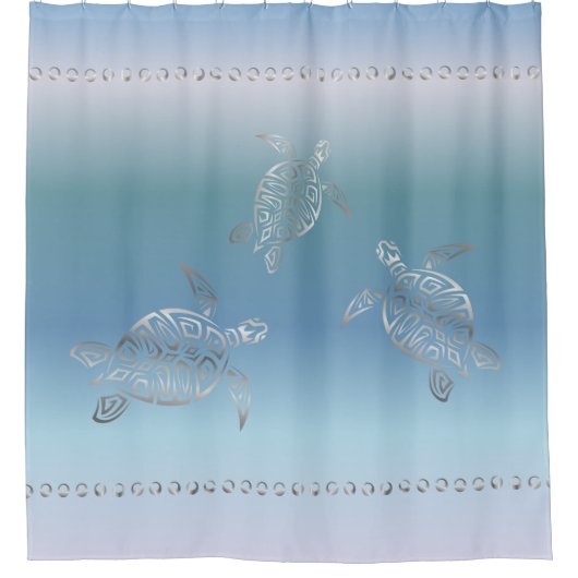 Silver Turtles Blue Gradient Nautical Duschvorhang (Vorderseite)