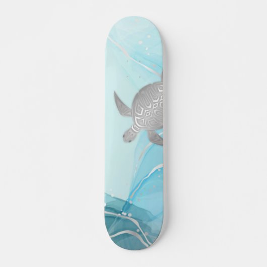 Silver Turtles Blue Ink Background Skateboard (Vorne)