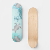 Silver Turtles Blue Marble Monogram Your Name Skateboard (Vorderseite)