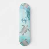 Silver Turtles Blue Marble Monogram Your Name Skateboard (Vorne)