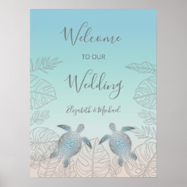 Silver Turtles Turquoise Beach Wedge Poster