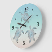 Silver Turtles Turquoise Maritime Moderne Große Wanduhr (Winkel)