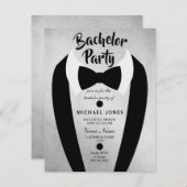 Silver Tuxedo Bow Krawatte Bachelor Party Einladun Einladung (Vorne/Hinten)