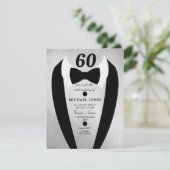 Silver Tuxedo Mens 60. Geburtstagsparty Einladung (Stehend Vorderseite)