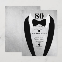 Silver Tuxedo Mens 80. Geburtstagsparty Einladung