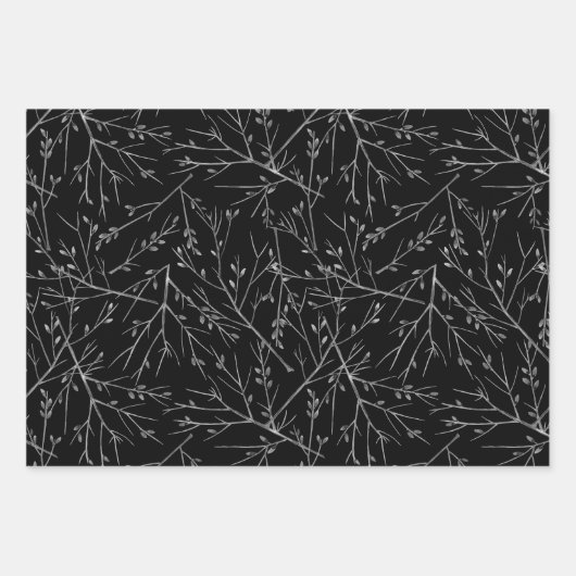 Silver Twigs on Black Geschenkpapier Set (Vorderseite 3)