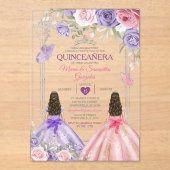 Silver Twin Princess Lila und rosa Quinceañera Acryleinladungen (Vorderseite)