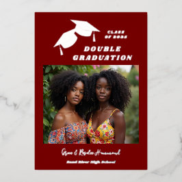 Silver Two Brothers Double Graduation Dark Red Folieneinladung