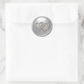 Silver Two Hearts Intertwined Monogram Wedding Runder Aufkleber (Tasche)