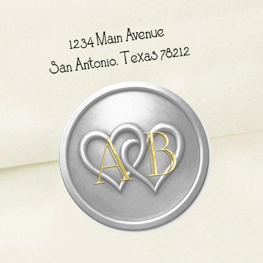 Silver Two Hearts Intertwined Monogram Wedding Runder Aufkleber