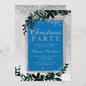 Silver typography leaf snow elegant chic Christmas Einladung (Vorne/Hinten)