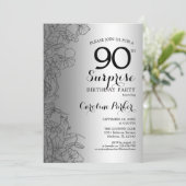 Silver Überraschung 90. Geburtstagsparty Einladung (Stehend Vorderseite)