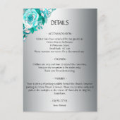 Silver und Aqua Rose Hochzeitdetails Begleitkarte (Vorderseite)