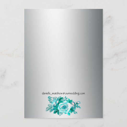 Silver und Aqua Rose Hochzeitdetails Begleitkarte (Rückseite)