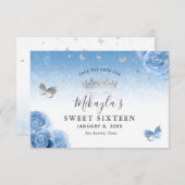Silver und Bahama Blue Rose Elegant Save The Date (Vorne/Hinten)