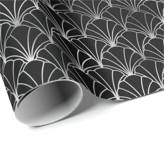 Silver und Black Art Deco Muster Geschenkpapier (Rolleneckpunkt)