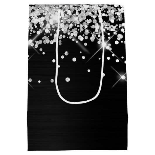 Silver und Black Extravagant Monogram Vielen Dank Mittlere Geschenktüte (Rückseite)