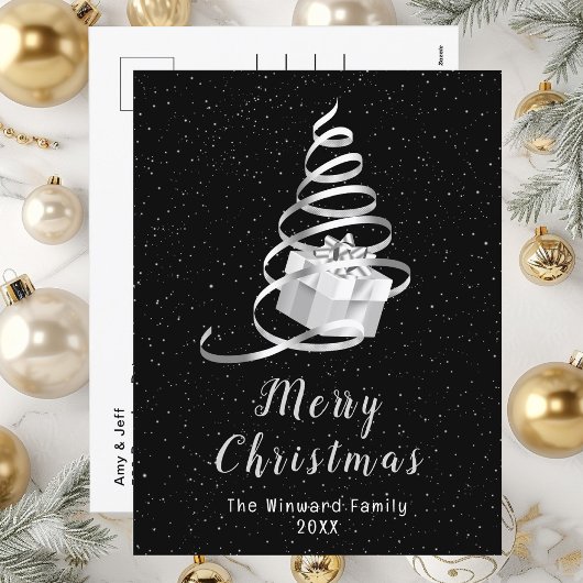 Silver und Black Ribbon Geschenk Frohe Weihnachten
