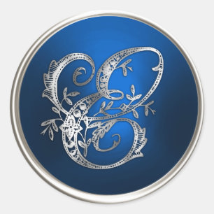 Silver und Blue Monogram E Umschlag Aufkleber