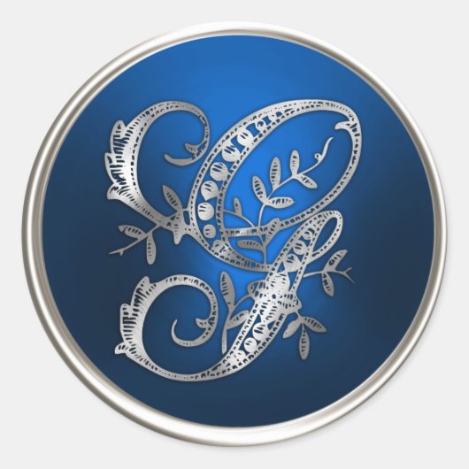 Silver und Blue Monogram G Umschlag Aufkleber (Vorderseite)