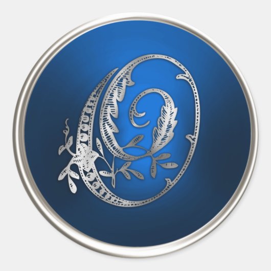 Silver und Blue Monogram O Umschlag Aufkleber (Vorderseite)