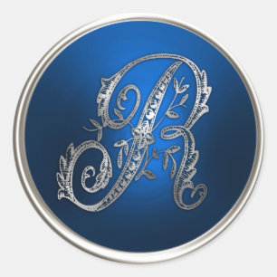 Silver und Blue Monogram R Umschlag Aufkleber