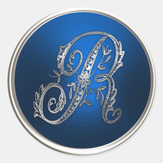 Silver und Blue Monogram R Umschlag Aufkleber (Vorderseite)