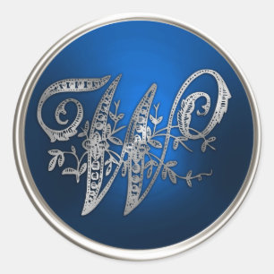 Silver- und Blue Monogram-W-Umschlag Aufkleber