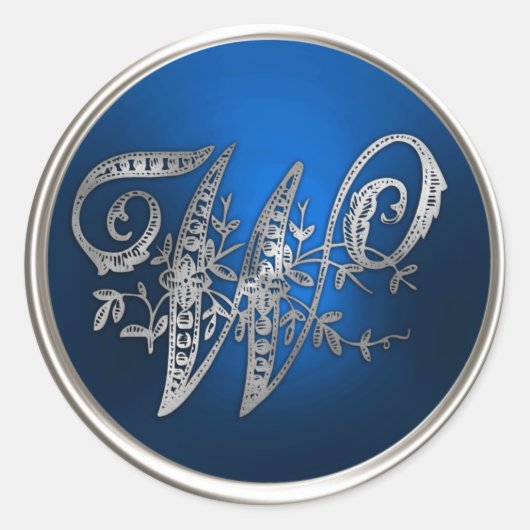Silver- und Blue Monogram-W-Umschlag Aufkleber (Vorderseite)