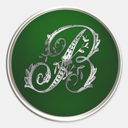 Silver und Emerald Monogram B Umschlag Aufkleber (Vorderseite)