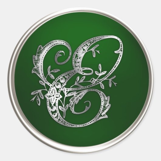 Silver und Emerald Monogram E Umschlag Aufkleber (Vorderseite)