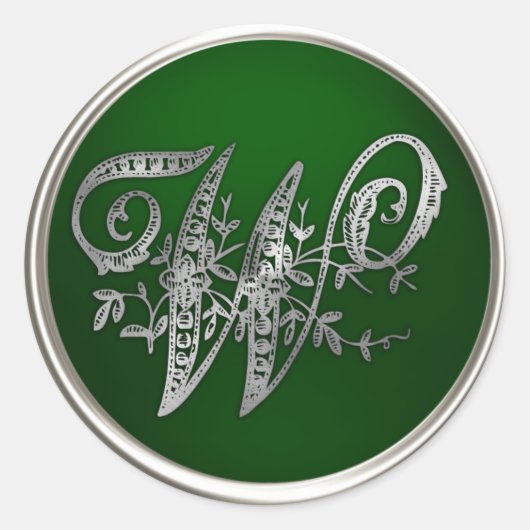 Silver und Emerald Monogram W Umschlag Aufkleber (Vorderseite)