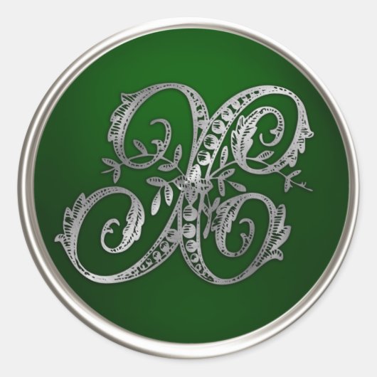 Silver und Emerald Monogram X Umschlag Aufkleber (Vorderseite)