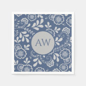 Silver und French Blue Viktorianisch Lace Monogram Serviette (Vorderseite)