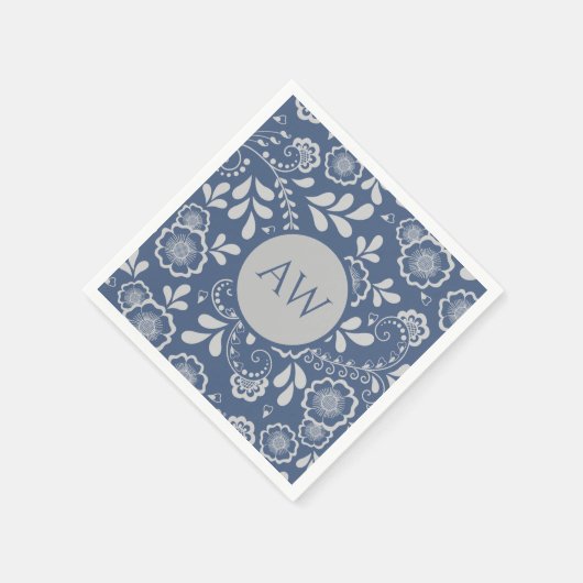 Silver und French Blue Viktorianisch Lace Monogram Serviette (Ecke)