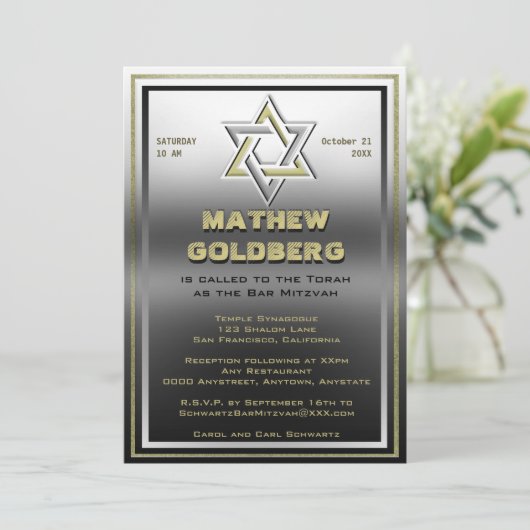 Silver und Gold Barmitzvah Einladung (Stehend Vorderseite)