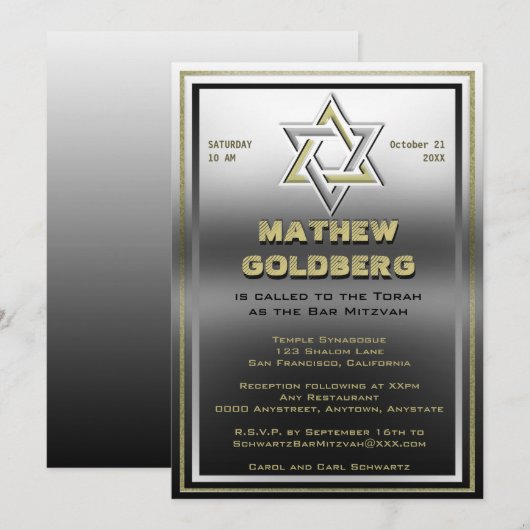 Silver und Gold Barmitzvah Einladung (Vorne/Hinten)